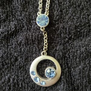 Lia Sophia Silver Tone Light Blue Crystal Crescent Moon Necklace